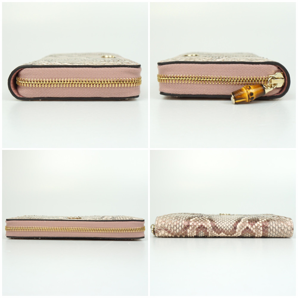 Gucci Python Gg Leather Bamboo Zip Pink Wallet - image 3